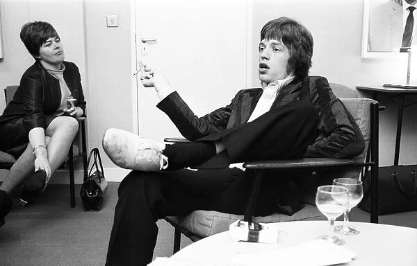 The Rolling Stones. Mick Jagger talks with the Press during a break in rehearsals at