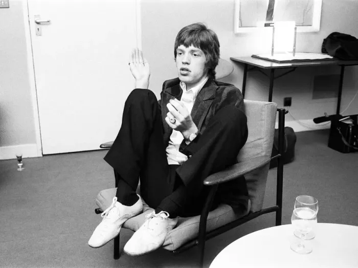 Framed Print : The Rolling Stones. Mick Jagger talks with the Press during a break in rehearsals