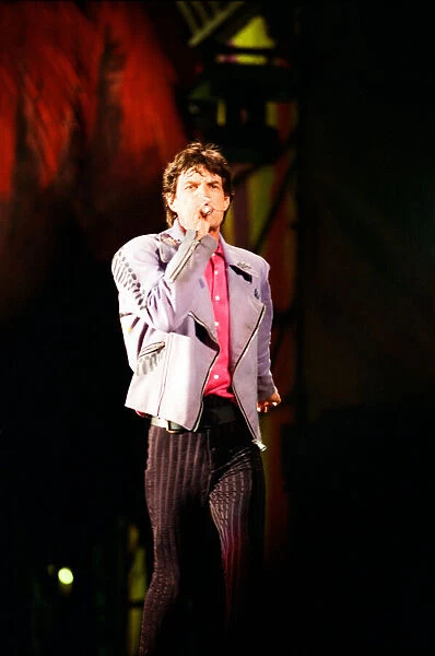 The Rolling Stones performing at Wembley Stadium, London, England. Mick Jagger