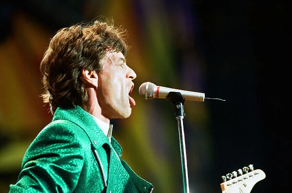The Rolling Stones performing at Wembley Stadium, London, England. Mick Jagger