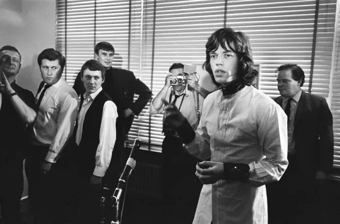 Framed Print : Rolling Stones singer Mick Jagger holding a press conference at Granada Studios in Soho Framed Print : Rolling Stones singer Mick Jagger holding a press conference at Granada Studios in Soho