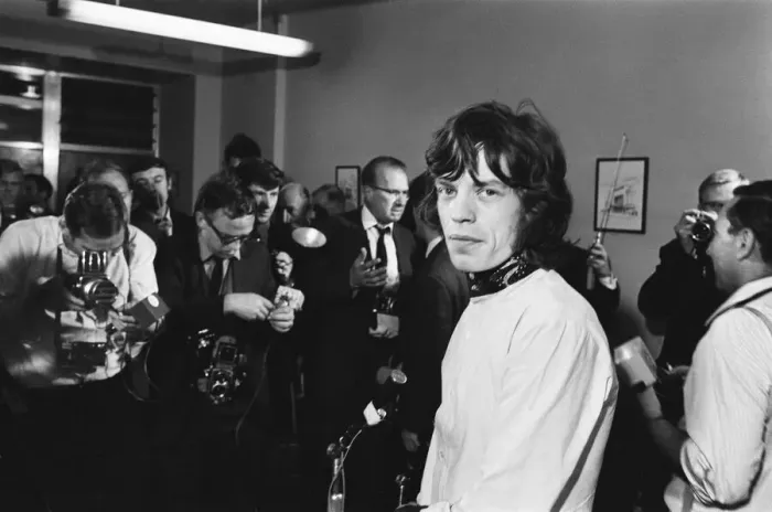 Framed Print : Rolling Stones singer Mick Jagger holding a press conference at Granada Studios in Soho Framed Print : Rolling Stones singer Mick Jagger holding a press conference at Granada Studios in Soho