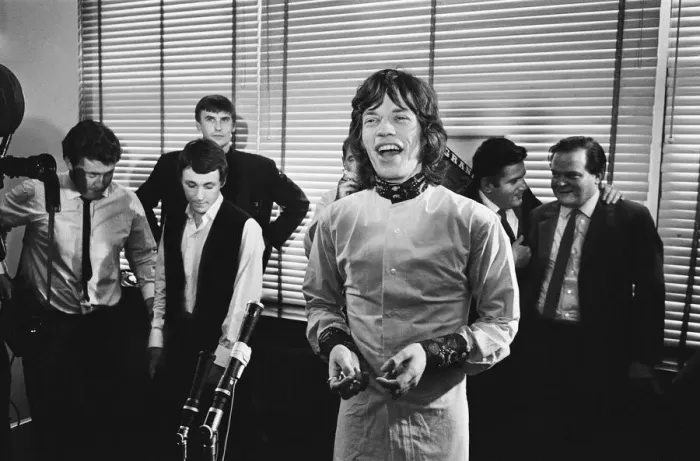 Framed Print : Rolling Stones singer Mick Jagger holding a press conference at Granada Studios in Soho