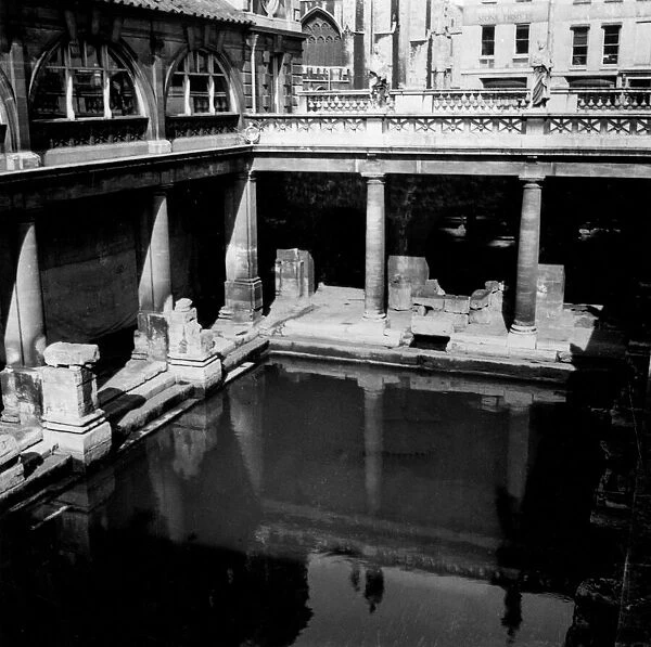 Roman Baths in the city of Bath, Somerset. 1958