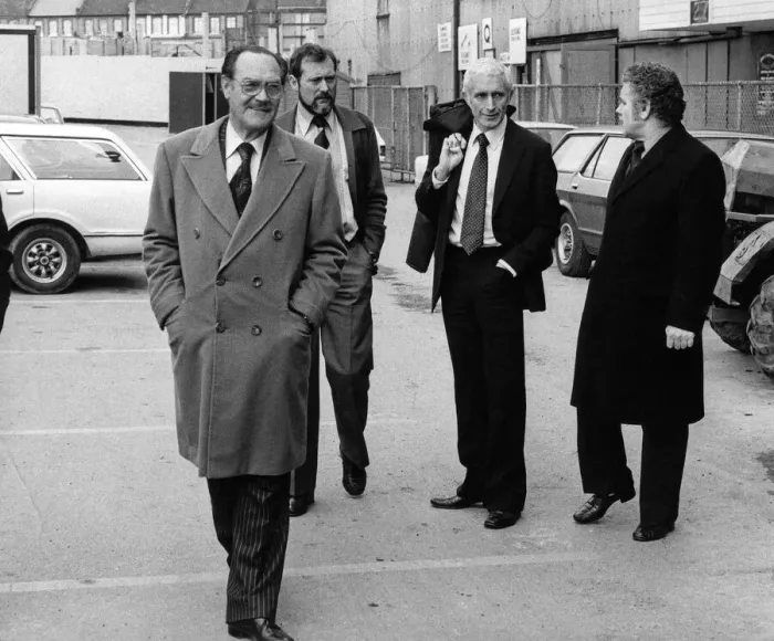Framed Print : Ron Noades (centre) new owner of Crystal Palace football club looks round Selhurst Park