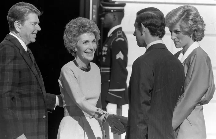 Framed Print : Ronald and Nancy Regan greeting The Prince and Princess of Wales during their vist to