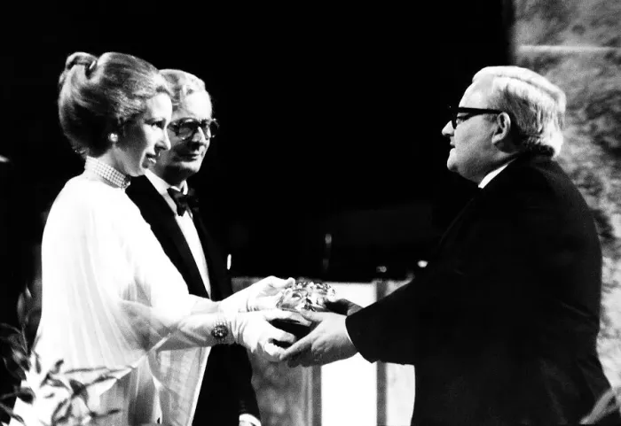 Framed Print : Ronnie Barker comedian receives award as Light Entertainment Performer of 1978 Framed Print : Ronnie Barker comedian receives award as Light Entertainment Performer of 1978