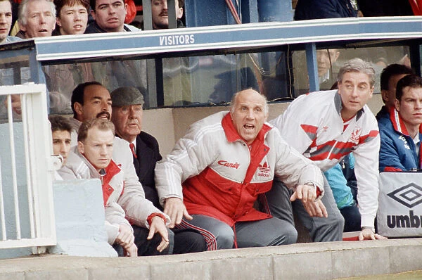Ronnie Moran football manager of Liverpool FC with Roy Evans right 25th February 1991