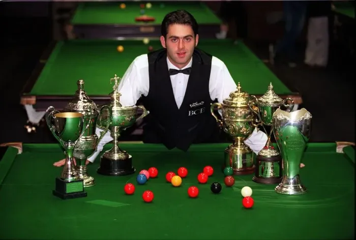 Framed Print : Ronnie O Sullivan with trophies on table September 1997 Framed Print : Ronnie O Sullivan with trophies on table September 1997