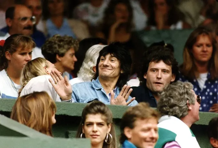 Framed Print : Ronnie Wood of the Rolling Stones with Jimmy White at Wimbledon 27th June 1992