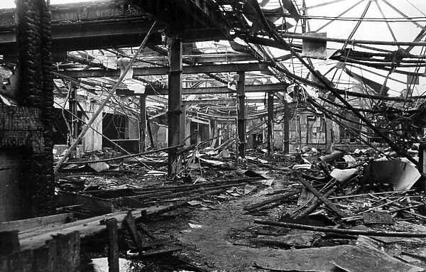 The roof of Selfridges, London, following an air raid attack. 20th April 1941
