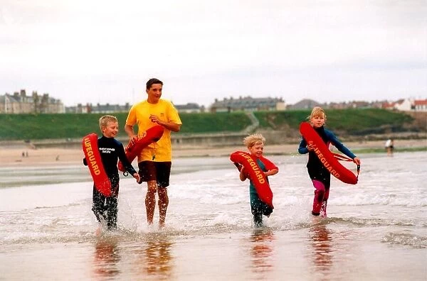 Rookie lifeguards go through their paces at Tynemouth Longsands in August 1997