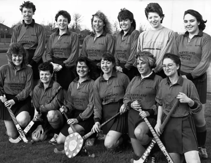 Framed Print : Roseberry Ladies hockey team have some silver wear to mark their 21st Annoversary after Framed Print : Roseberry Ladies hockey team have some silver wear to mark their 21st Annoversary after