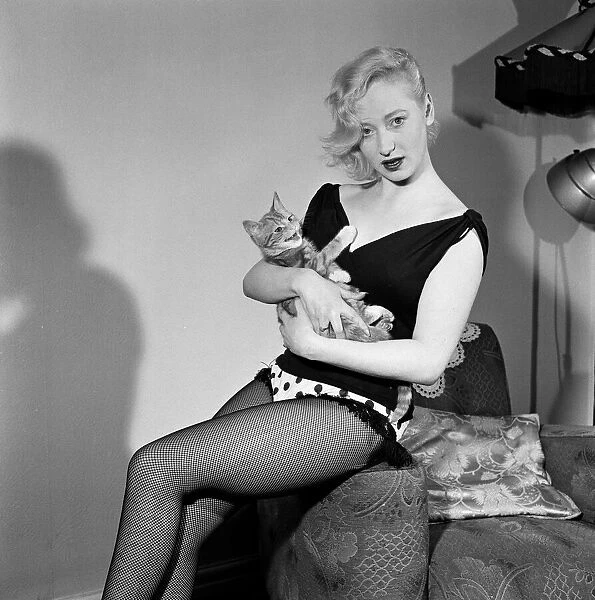 Rosemarie Andersson with her cat. 20th March 1957
