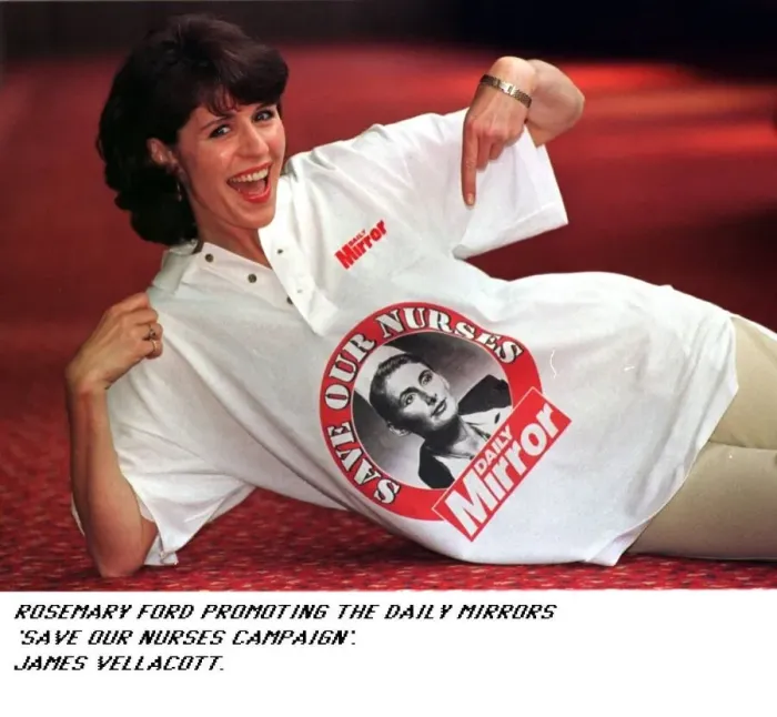 Framed Print : Rosemary Ford TV Presenter wears a t shirt to help support the Daily Mirror Save Our Framed Print : Rosemary Ford TV Presenter wears a t shirt to help support the Daily Mirror Save Our