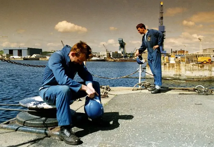 Framed Print : Rosyth two shattered workers in misery at the news that the battle for their jobs has Framed Print : Rosyth two shattered workers in misery at the news that the battle for their jobs has