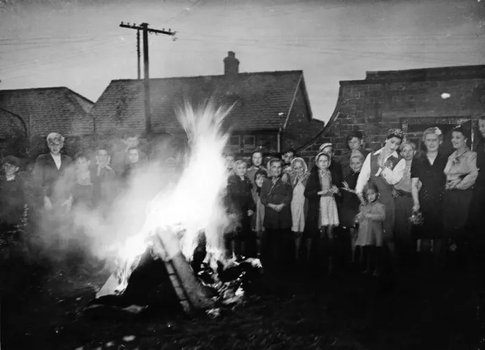 Framed Print : Round the victory bonfire at Sproatley, East Yorkshire. 8th May 1945 Framed Print : Round the victory bonfire at Sproatley, East Yorkshire. 8th May 1945