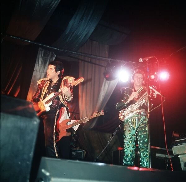 Roxy Music pop group perform on stage