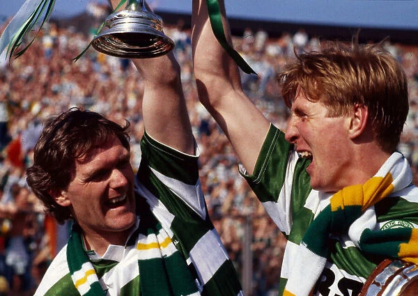 Roy Aitken & Anton Rogan holding up trophy May 1988 sdrscottishcupfinal