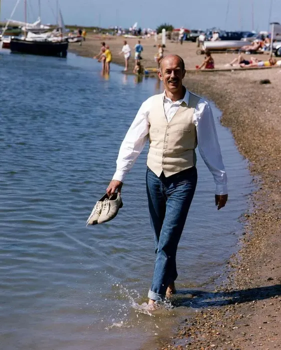 Framed Print : Roy Marsden actor walking along beach paddling in water Framed Print : Roy Marsden actor walking along beach paddling in water