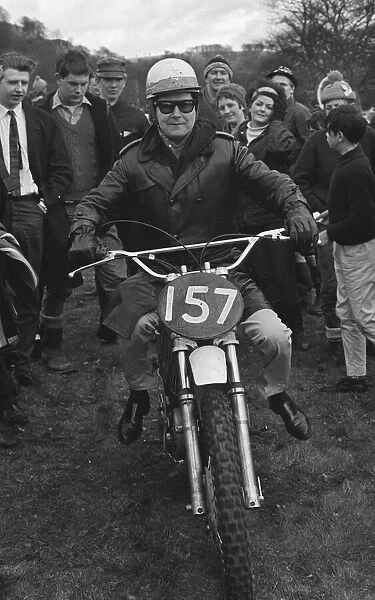 Roy Orbison America singer riding on a scramble bike March 1966 at Hawkstone Park