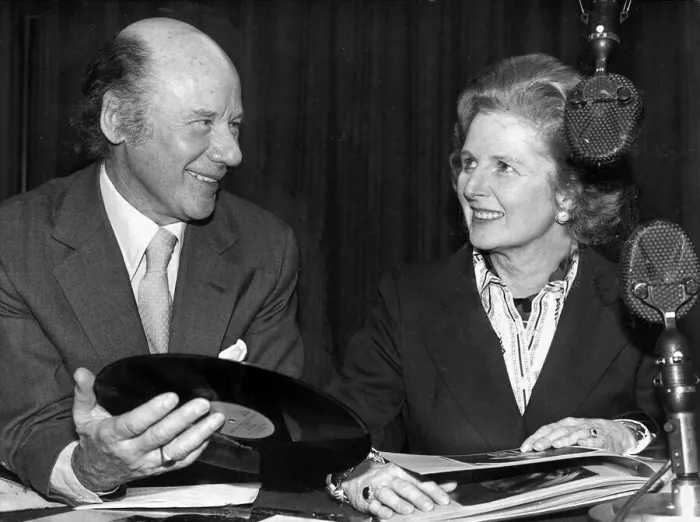 Framed Print : Roy Plomley with Margaret Thatcher - Radio 4 Desert Island Discs - 1978 Framed Print : Roy Plomley with Margaret Thatcher - Radio 4 Desert Island Discs - 1978