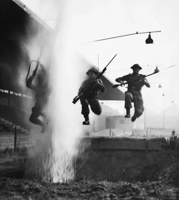 Framed Print : Royal Army Service Cadets in training. (Picture) Cadets taking the water jump under