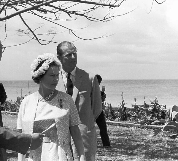 Royal Caribbean tour, 1966. The Queen and Duke of Edinburgh at Crown Point, Tobago
