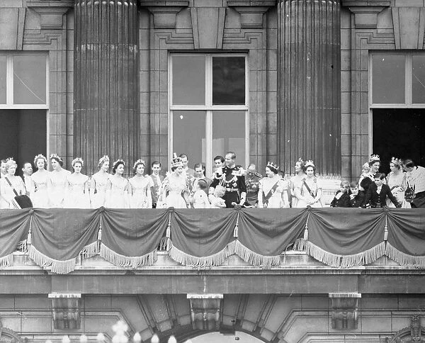 Royal Family on Balcony at Buckingham Palace, London, pictured after Coronation