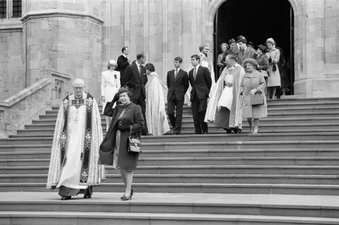 Framed Print : The Royal family pictured at St Georges Chapel, Windsor, after the Church service Framed Print : The Royal family pictured at St Georges Chapel, Windsor, after the Church service