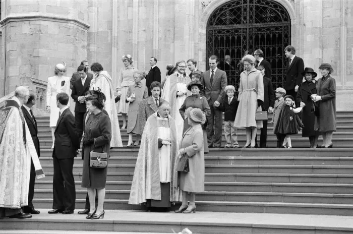 Framed Print : The Royal family pictured at St Georges Chapel, Windsor, after the Church service Framed Print : The Royal family pictured at St Georges Chapel, Windsor, after the Church service