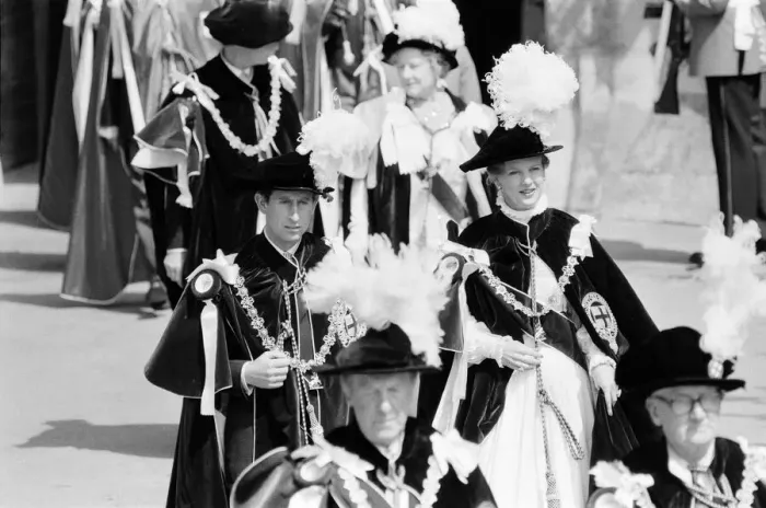 Framed Print : His Royal Highness The Price of Wales escorts Her majesty Margrethe II Queen of Denmark