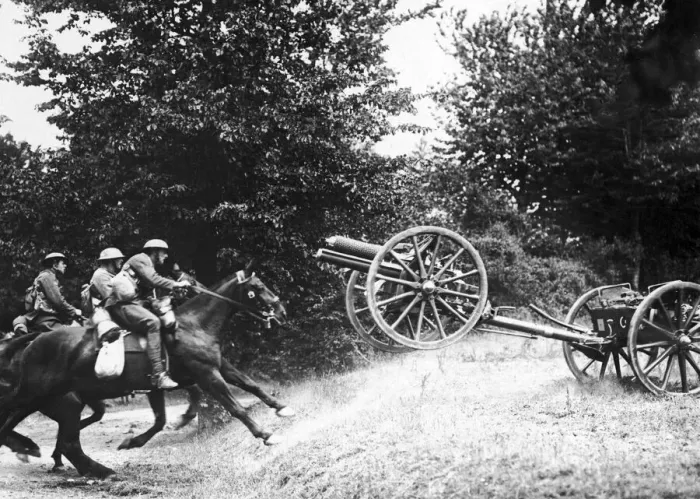 Framed Print : The Royal Horse Artillery seen here in full gallop near Amiens during the campaign to Framed Print : The Royal Horse Artillery seen here in full gallop near Amiens during the campaign to