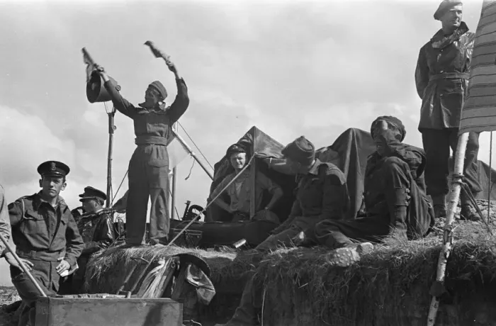 Framed Print : Royal Naval Division signallers send commands to merchant ships waiting to offload their Framed Print : Royal Naval Division signallers send commands to merchant ships waiting to offload their