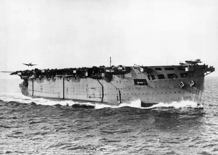Framed Print : Royal Navy aircraft carrier HMS Argus at sea off the North African coast during