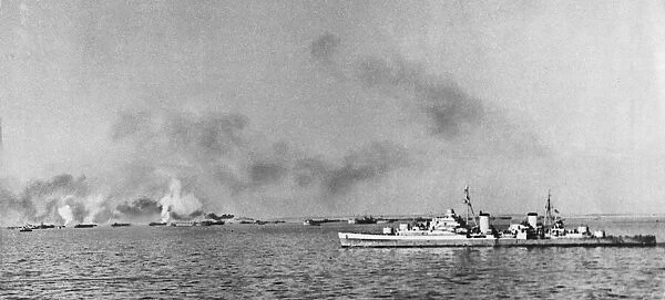 Royal Navy cruiser bombarding enemy positions at Anzio. 3rd February 1944