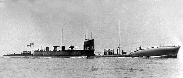 The Royal Navy HMS K14 steam powered submarine execising with the fleet at Southend