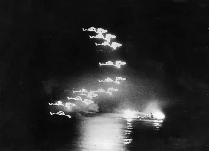 Framed Print : Royal Navy and Royal New Zealand Navy warships exchange fire with Vichy destroyers off
