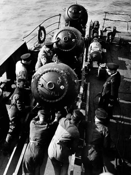 Framed Print : Royal Navy ship laying mines during WW2 1942 Framed Print : Royal Navy ship laying mines during WW2 1942