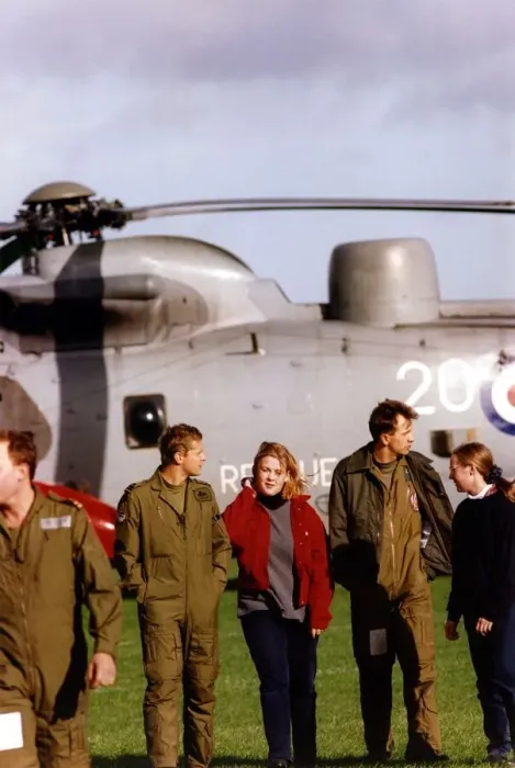 Framed Print : A Royal Navy Westland Sea King helicopter which landed at Kenton School so the crew could Framed Print : A Royal Navy Westland Sea King helicopter which landed at Kenton School so the crew could