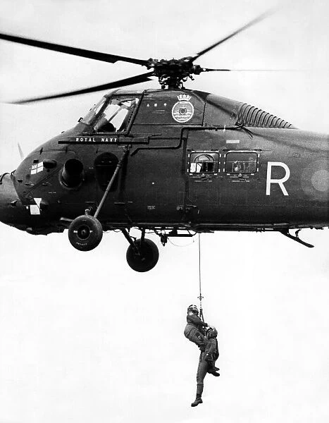 A Royal Navy Westland Wessex helicopter demonstrates search
