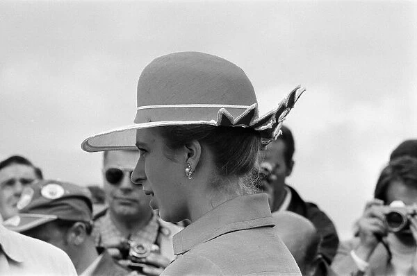 Royal tour of Canada. At Carmen, near Winnipeg. Princess Anne wears a hat which has an