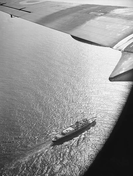 The Royal Yacht Britannia seen here from a RAF maritime patrol aircraft approaching Malta