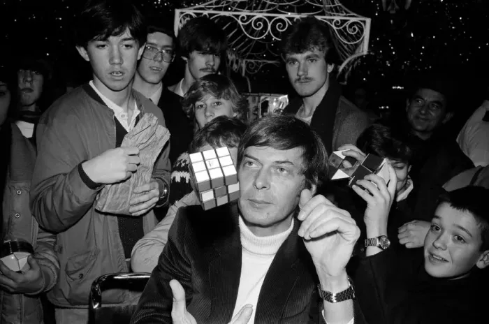 Framed Print : The Rubik cubes inventor Professor Erno Rubik in the toy department of Harrods Framed Print : The Rubik cubes inventor Professor Erno Rubik in the toy department of Harrods