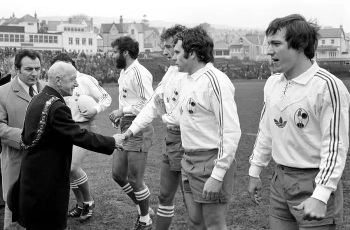 Framed Print : Rugby League International Wales v France French players shake hands with