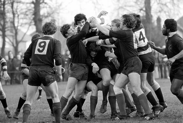Rugby: The rugby union match. Saracens vs. Cardiff. February 1975 75-01042-003