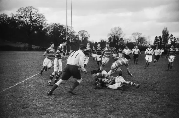 Framed Print : A rugby team of the Auxiliary Fire Service seen here playing against Beaumont College Framed Print : A rugby team of the Auxiliary Fire Service seen here playing against Beaumont College