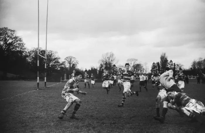 Framed Print : A rugby team of the Auxiliary Fire Service seen here playing against Beaumont College Framed Print : A rugby team of the Auxiliary Fire Service seen here playing against Beaumont College