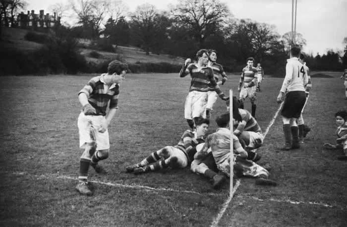 Framed Print : A rugby team of the Auxiliary Fire Service seen here playing against Beaumont College Framed Print : A rugby team of the Auxiliary Fire Service seen here playing against Beaumont College