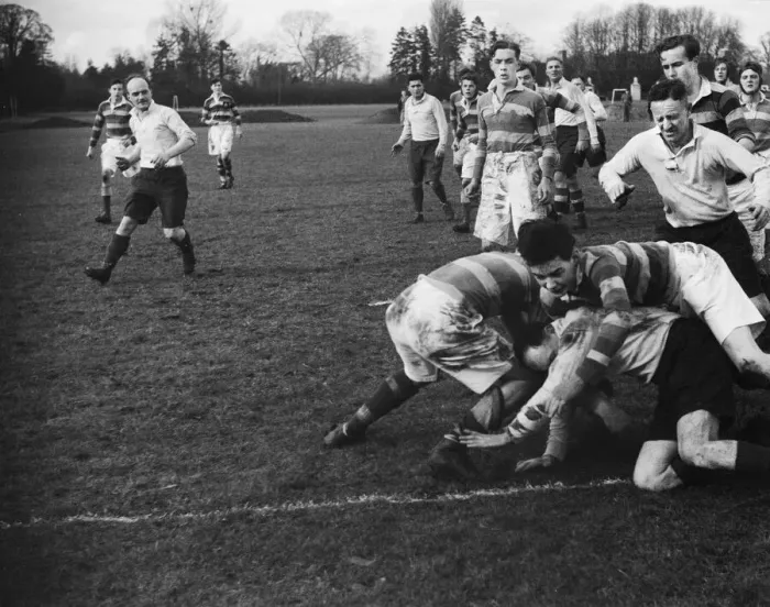 Framed Print : A rugby team of the Auxiliary Fire Service seen here playing against Beaumont College Framed Print : A rugby team of the Auxiliary Fire Service seen here playing against Beaumont College
